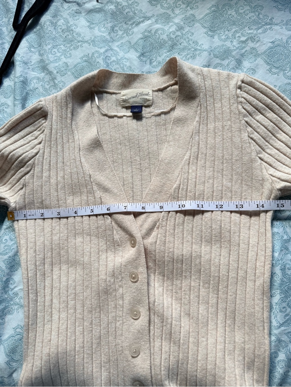 Universal Thread Light Beige Ribbed V-Neck Button-Front Cardigan - Picture 5 of 6
